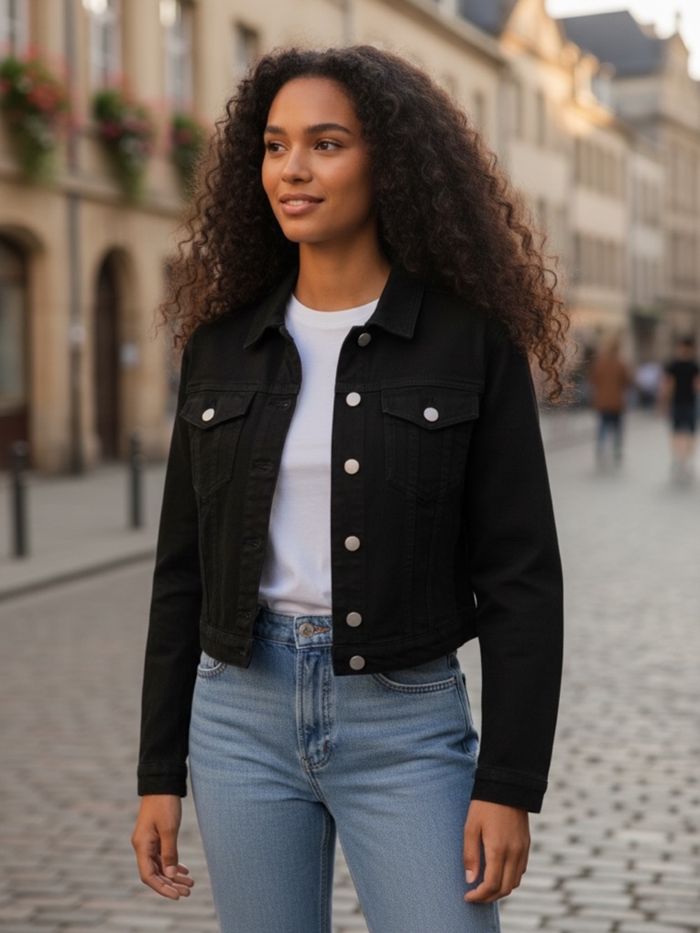Tinseltown Slightly Cropped Black Jean Jacket
